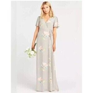SHOW ME YOUR MUMU Revolve Gray Lily Showers Noelle Flutter Wrap Dress retail$189
